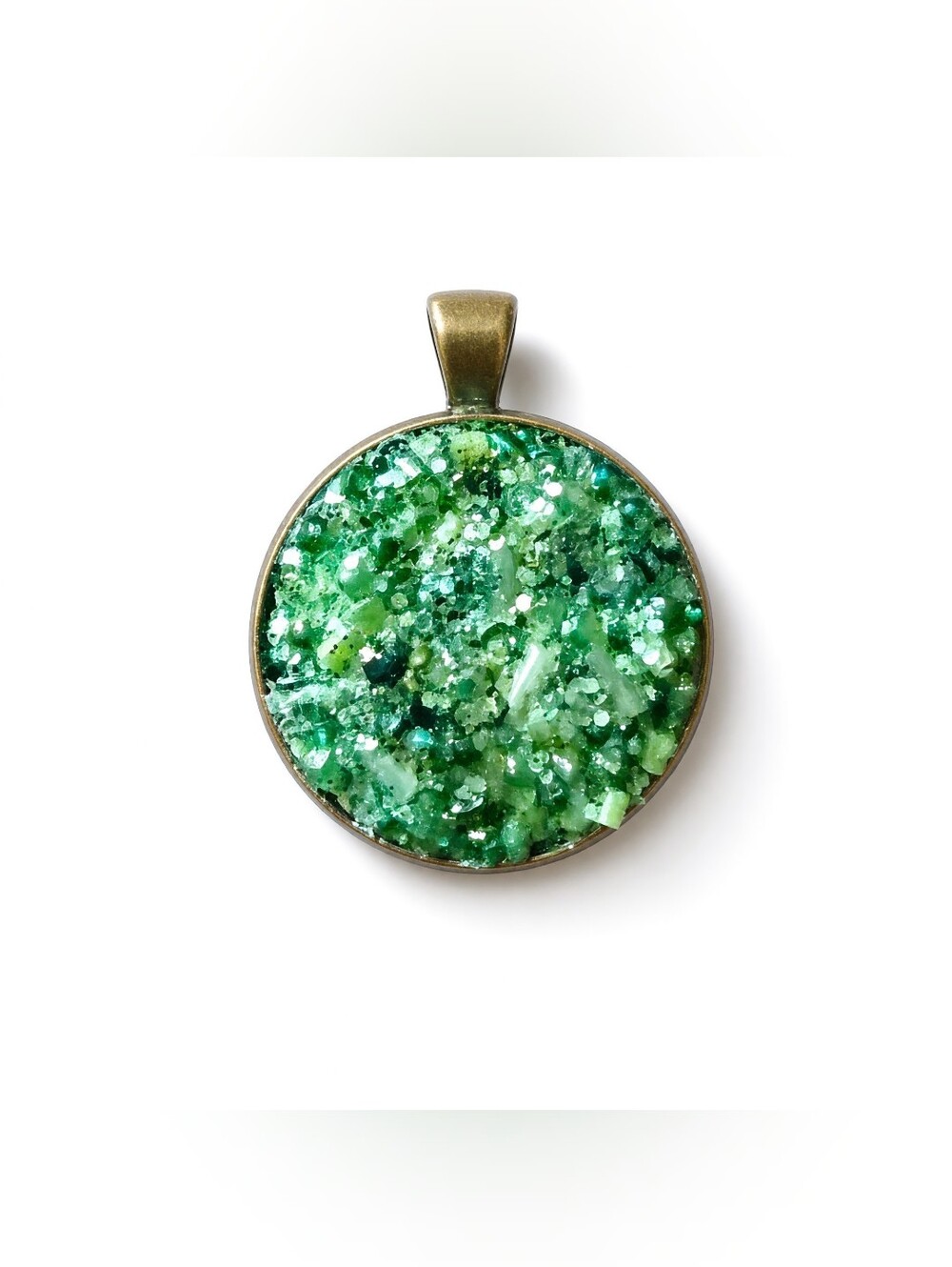 Women’s Large Round Green Crushed Mineral Inlay Statement Pendant